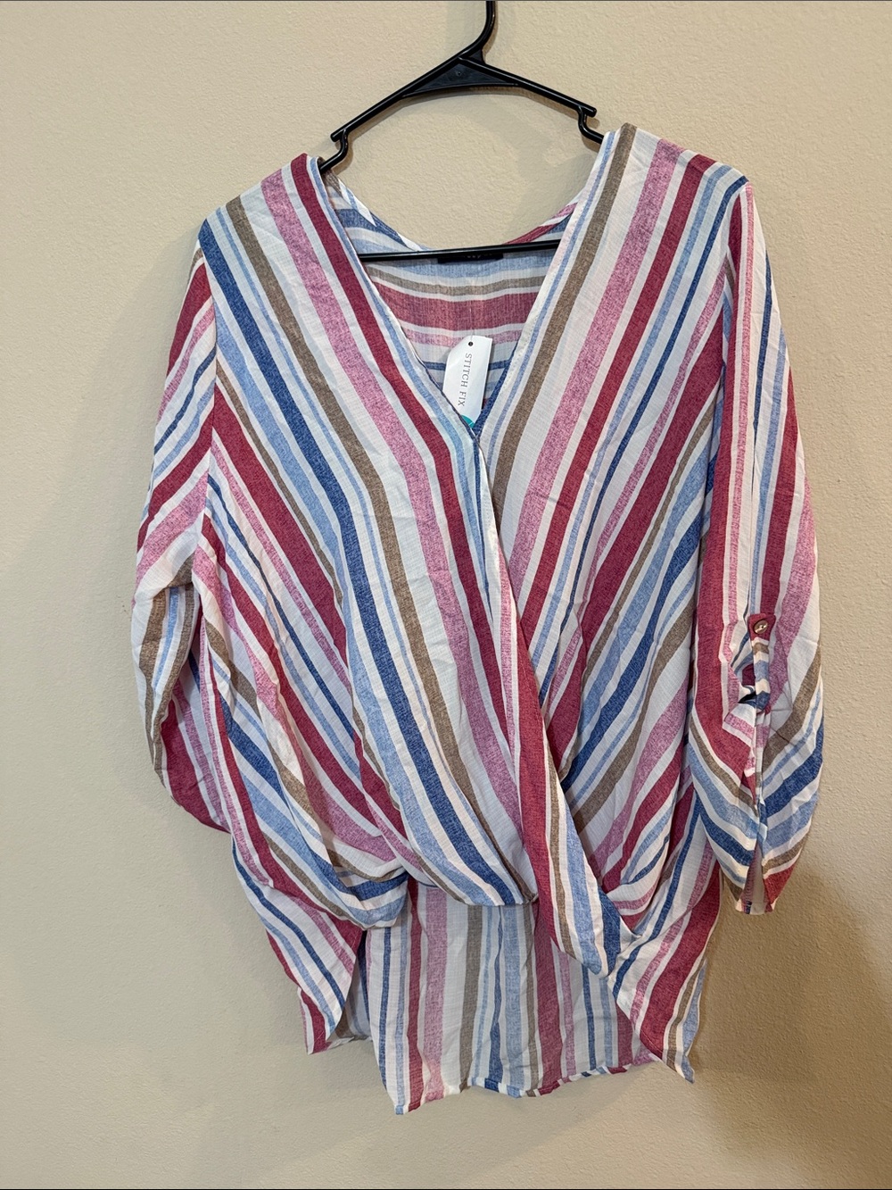 West Kei Striped V-Neck Tunic in Red, Blue & Cream